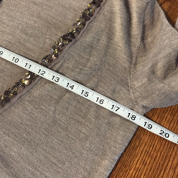 LOFT Taupe brown Cardigan with Sequin Trim wool blend lightweight button down M - Picture 11 of 13
